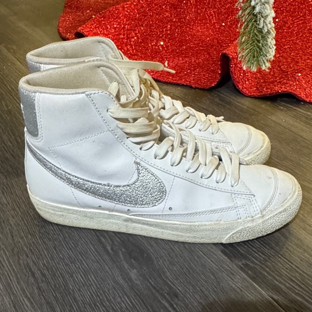Nike Women’s White and Silver High-Top Sneakers